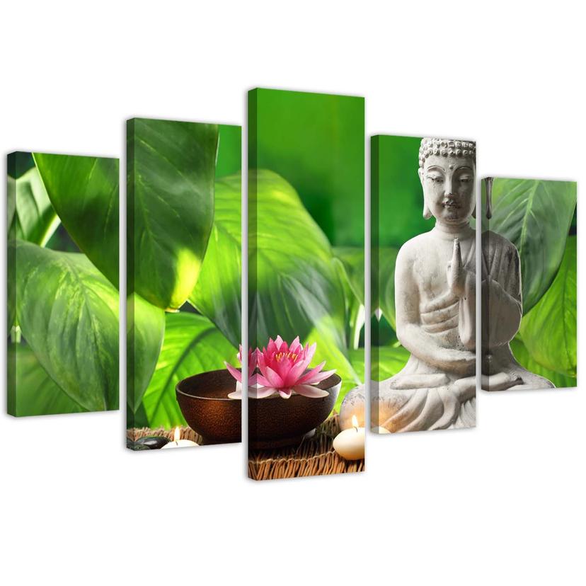 5 stykke lærredstryk Buddha blade blomster