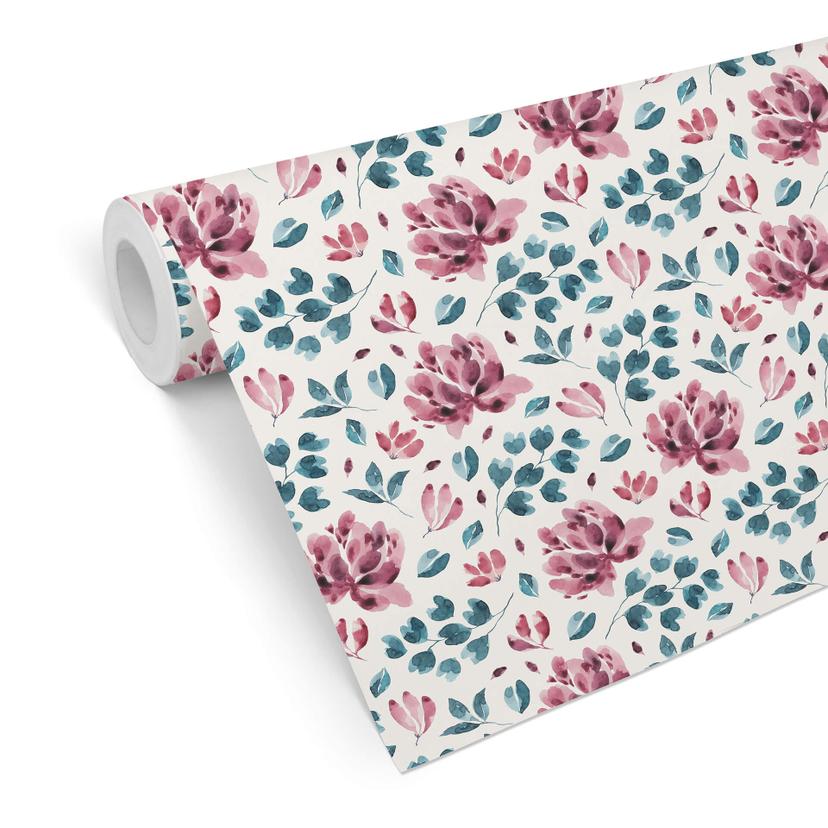 Tapet med mønster - akvarelblomster 03 - pink