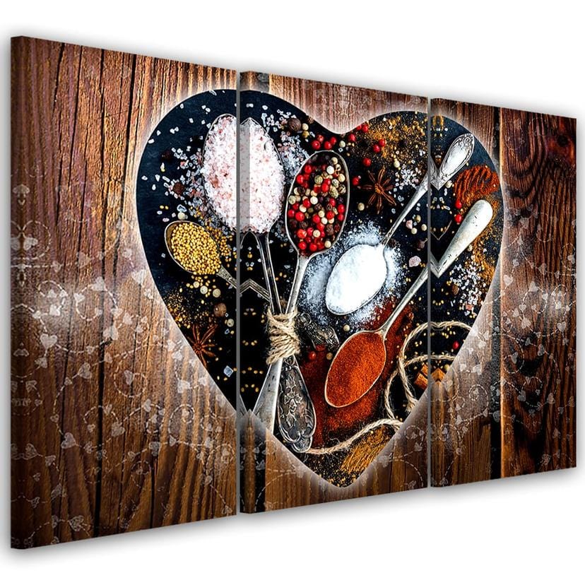 Impression sur toile en 3 parties, Coeur d'épices en bois