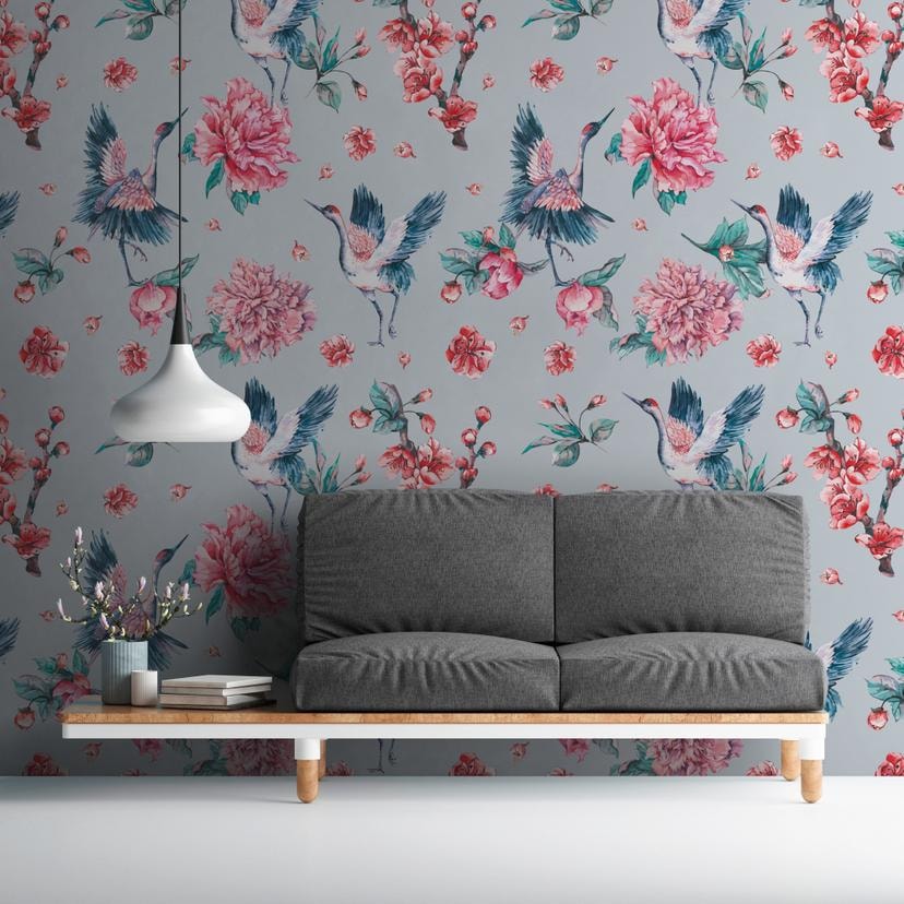 PinkCrane designtapet i grårosa - non-woven tapet Designwalls 2 - 2,55 x 3,5 m