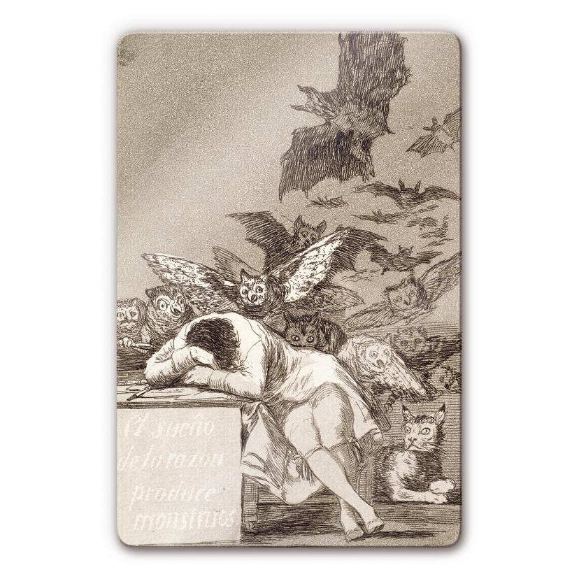 Tableau en verre de Goya : le sommeil de la raison engendre des monstres