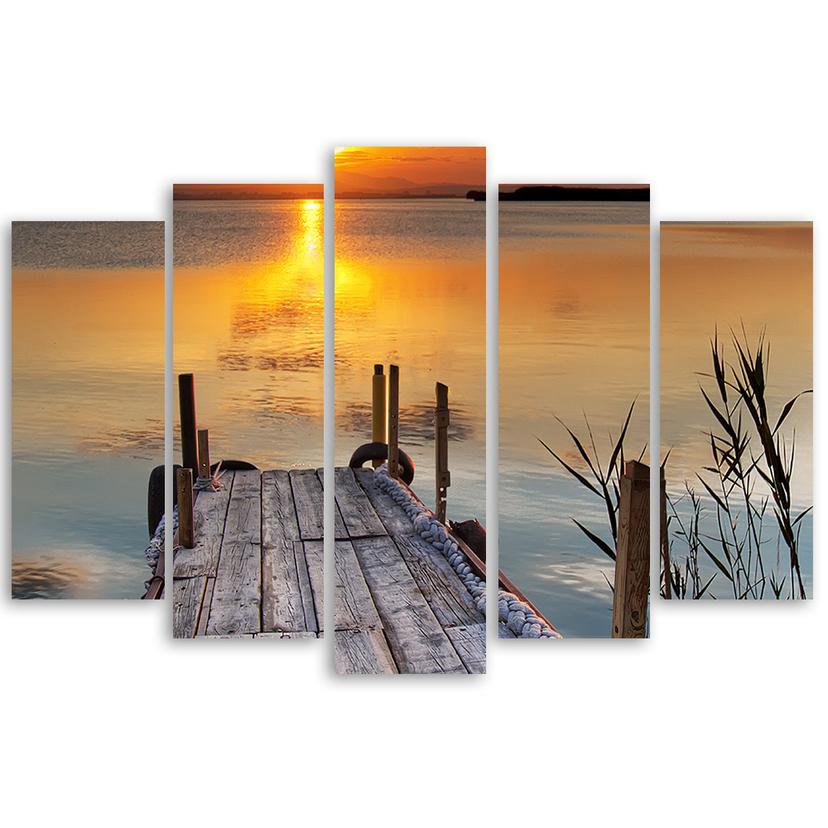 Stampa su tela 5 pezzi, Sunset Jetty Lake Nature