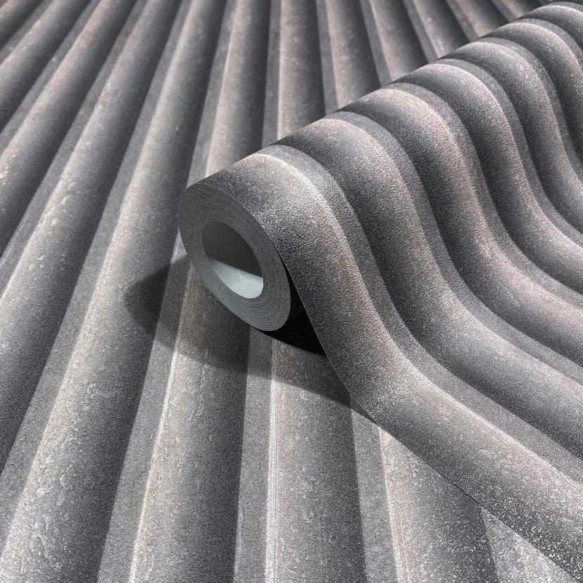 Carta da parati in tessuto non tessuto in grigio marrone aspetto 3D pannello acustico aspetto legno