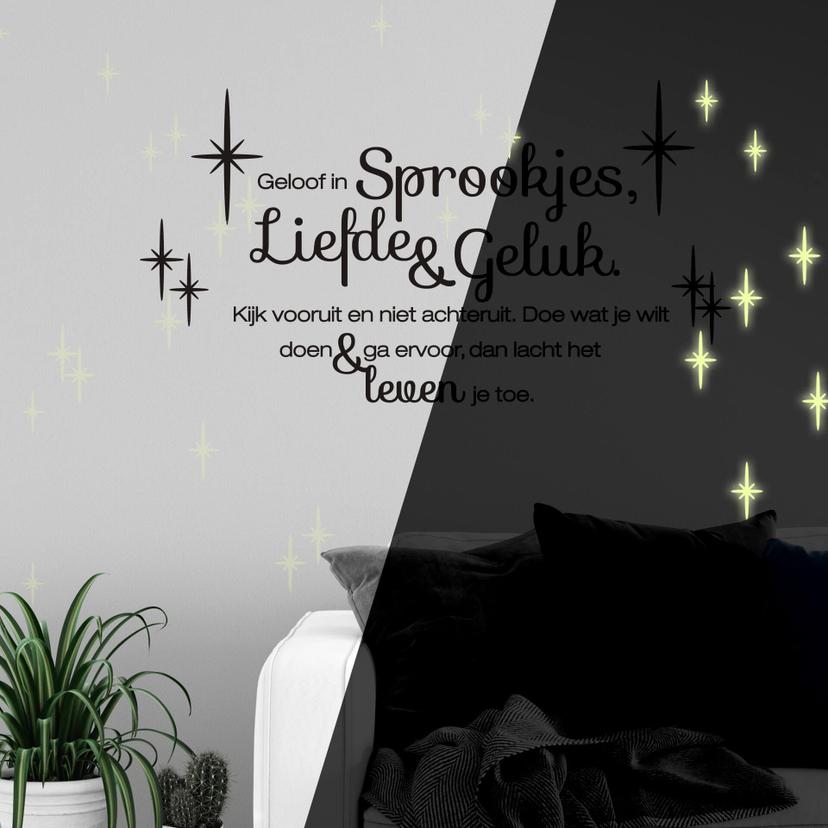 Muursticker Geloof in Sprookjes, Liefde en Geluk + Glow in the Dark