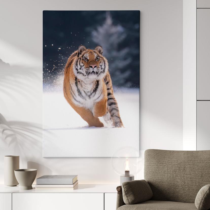 Canvas schilderij Siberische tijger in de sneeuw - van Duijn