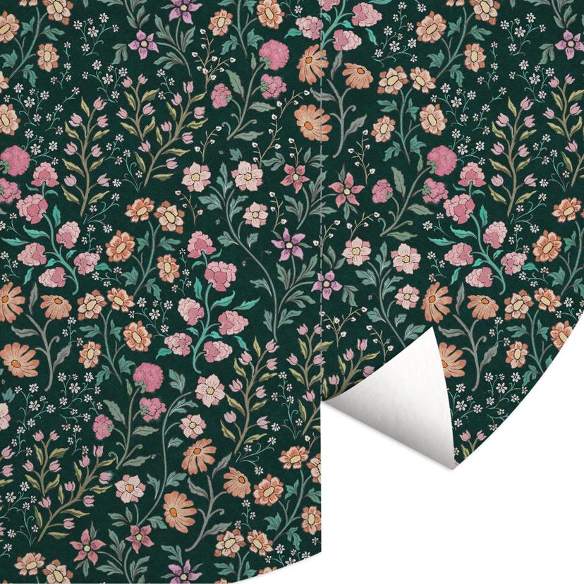 Fototapet med vintage ängsblommor - Mörkgrön - Blomsterdekor - Rund - Självhäftande/icke-vävd