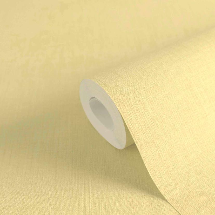 Enkel tapet med linnestruktur vaniljgul - vanlig non-woven tapet för vardagsrum och kök
