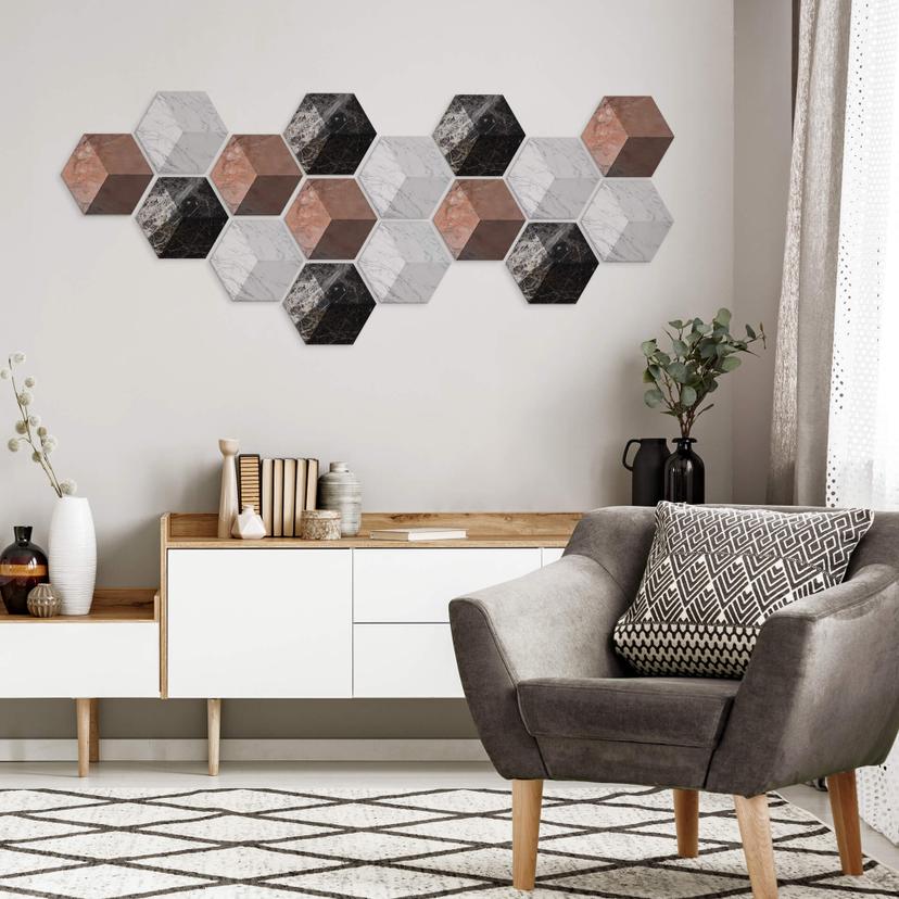 Esagono effetto 3D Alu-Dibond Marmo 08