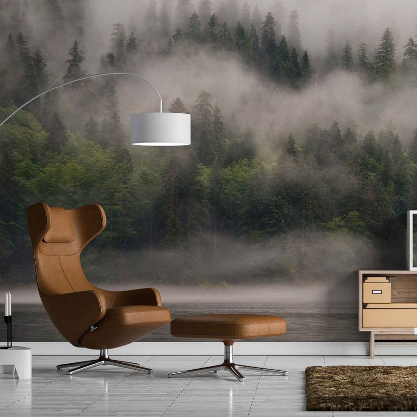 Fiordlands landskabstapet i grågrøn - non-woven tapet Designwalls 2 - 2,55 x 3,5 m