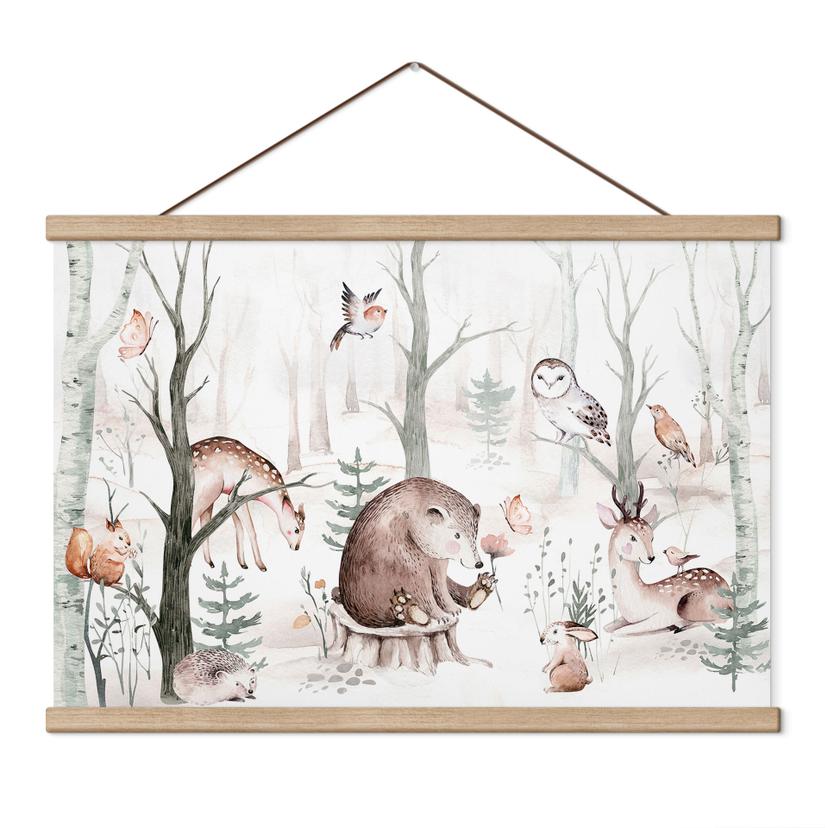 Kinderkamer Textielposter Dierenvrienden in het Bos - Kvilis
