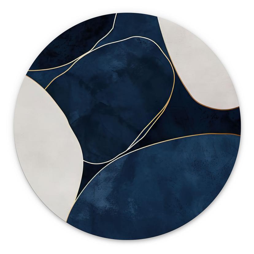Wandbild Geometrische Balance in Blau und Weiß - Paksoylu - Alu-Dibond Rund