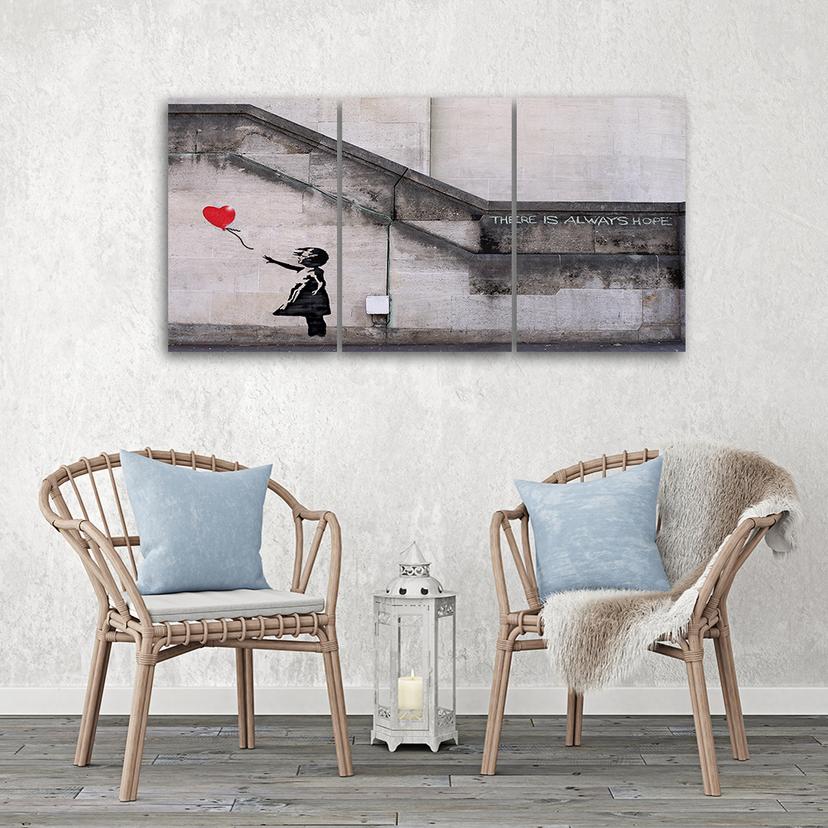 Stampa su tela 3 pezzi, Banksy Balloon Girl