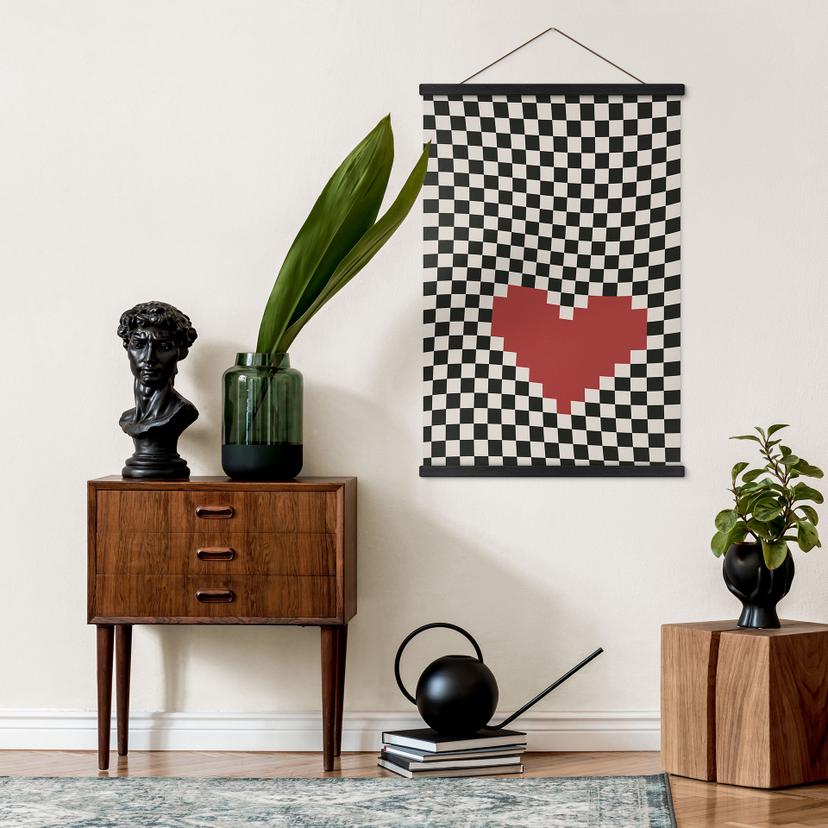 Poster tessile Illusione ottica: cuore in stile pixel - Kerr-Dineen