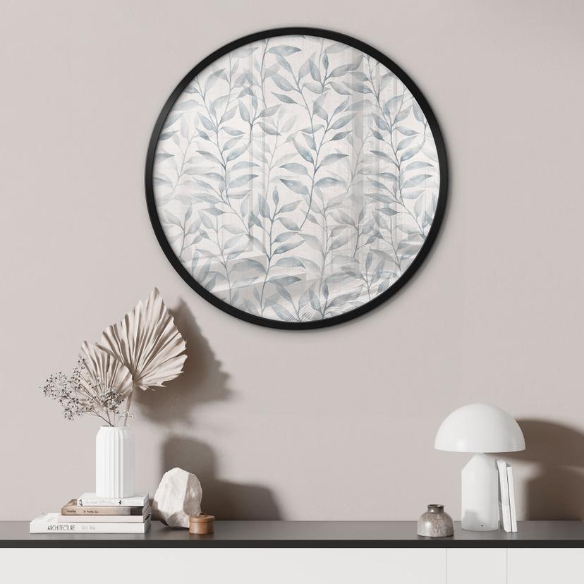 Poster Foglie delicate acquerellate - Grigio tenue - Decorazioni floreali - Rotondo