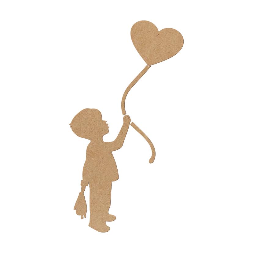 Decoro MDF Ragazzo con palloncino a forma di cuore