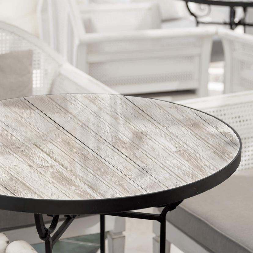 Plateau de table en verre - Shabby Chic effet bois - Rond