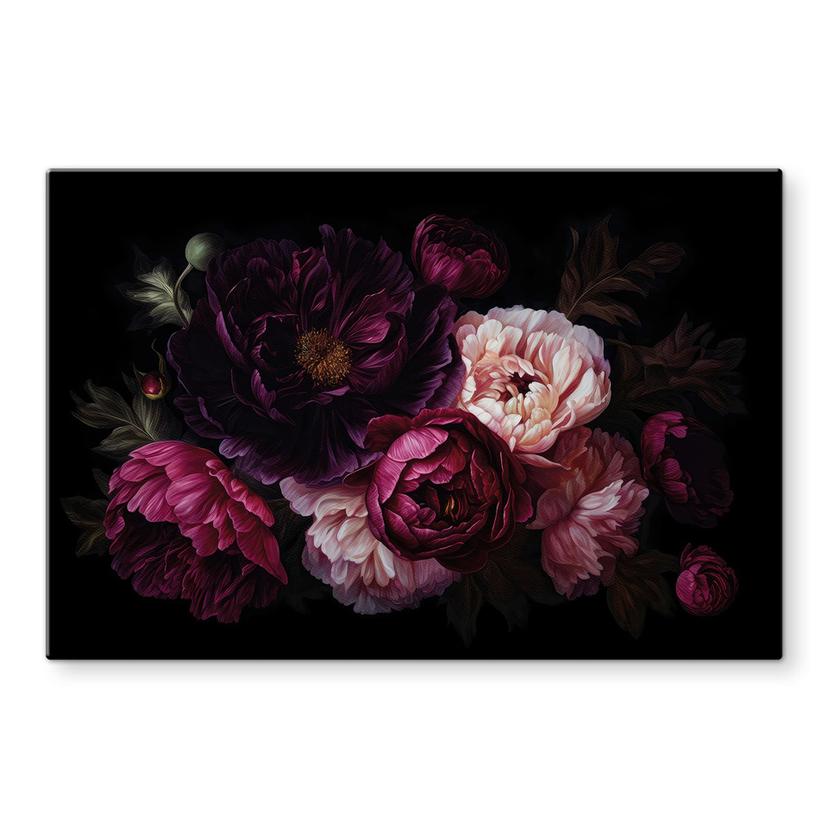 Glasbillede - Blomsterbuket med pæoner - UN Designs