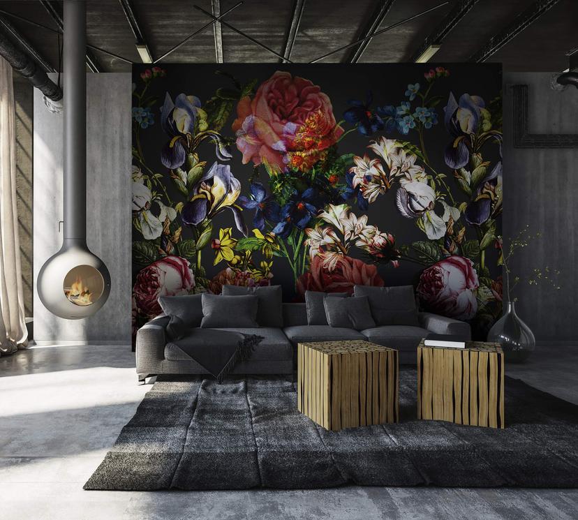 Carta da parati con disegno floreale, Fiore nero 2,70 x 2,65 m
