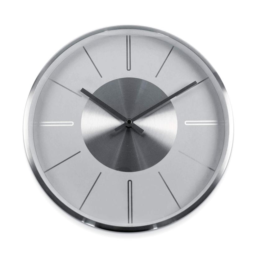 Moderne Wanduhr aus Aluminium, silber | rund & geräuschlos | Ø30 cm