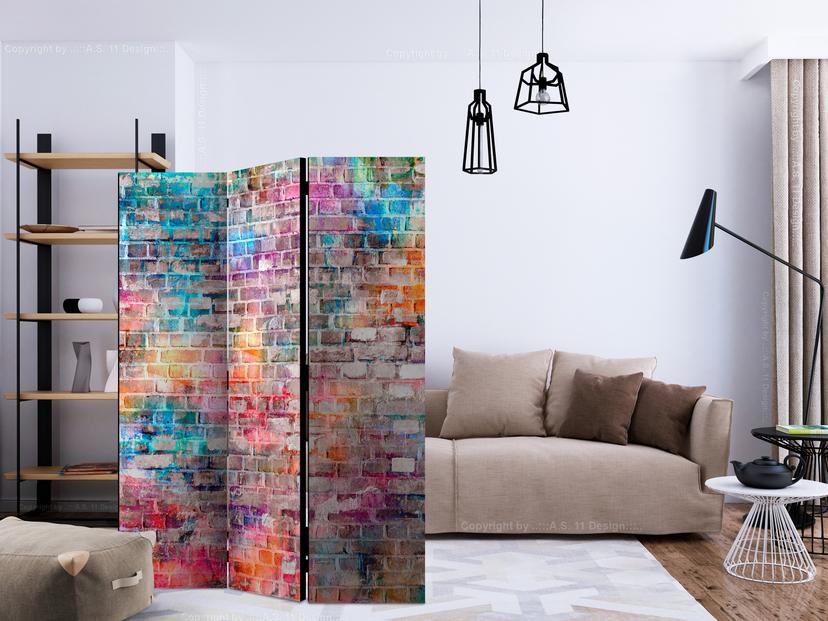 Divisorio per sala - Mattoni colorati, 3 pezzi - 135x172 cm
