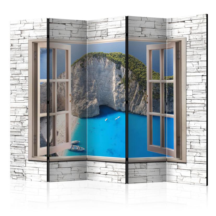 Screen room divider - Azure paradise, 5-delt - 225x172 cm