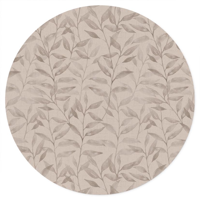 Muursticker met delicate aquarelbladeren - Zacht grijs - Bloemdecor - Rond