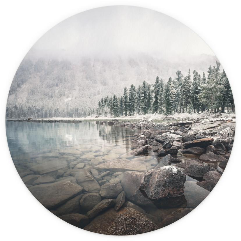 Foresta invernale in riva al lago | Fotomurale - Rostovskiy - rotondo - autoadesivo/non tessuto