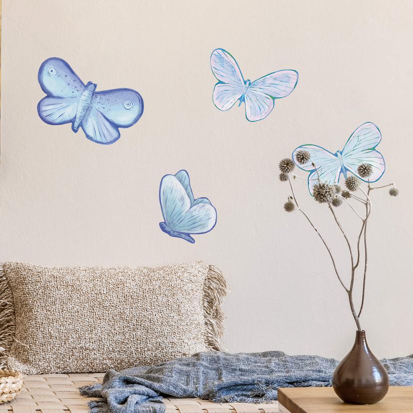 Sticker mural Papillons dessinés à la main violet-bleu 4 pièces