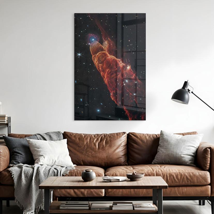 Stampa su vetro acrilico James Webb Telescope - Uragano cosmico Herbig Haro 49/50