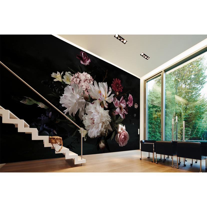 hvidt og lyserødt non-woven tapet Designwalls BunchofFlower roser