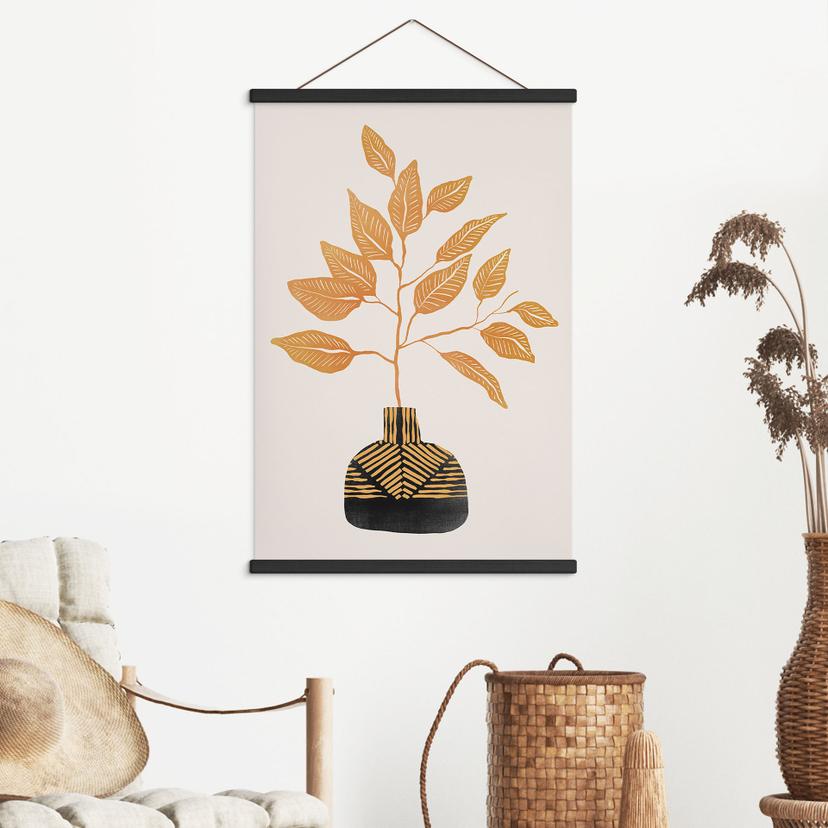 Textil poster Gyllene gren med blad | Botanik stilleben - Cats & Dotz