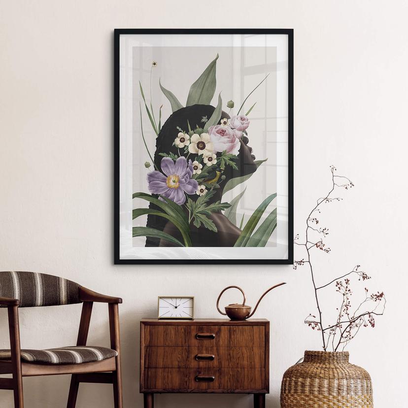Poster Frida Floral Studio - Silhouette de femme avec des fleurs violettes