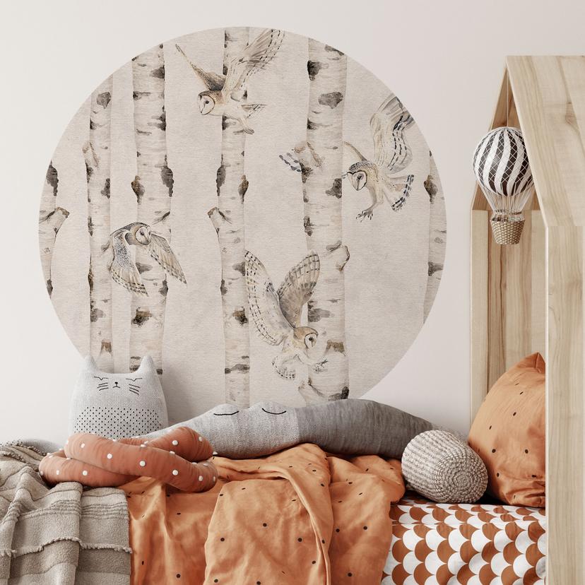 Wallsticker Ugler i birkeskoven - Kikki Belle - Rund