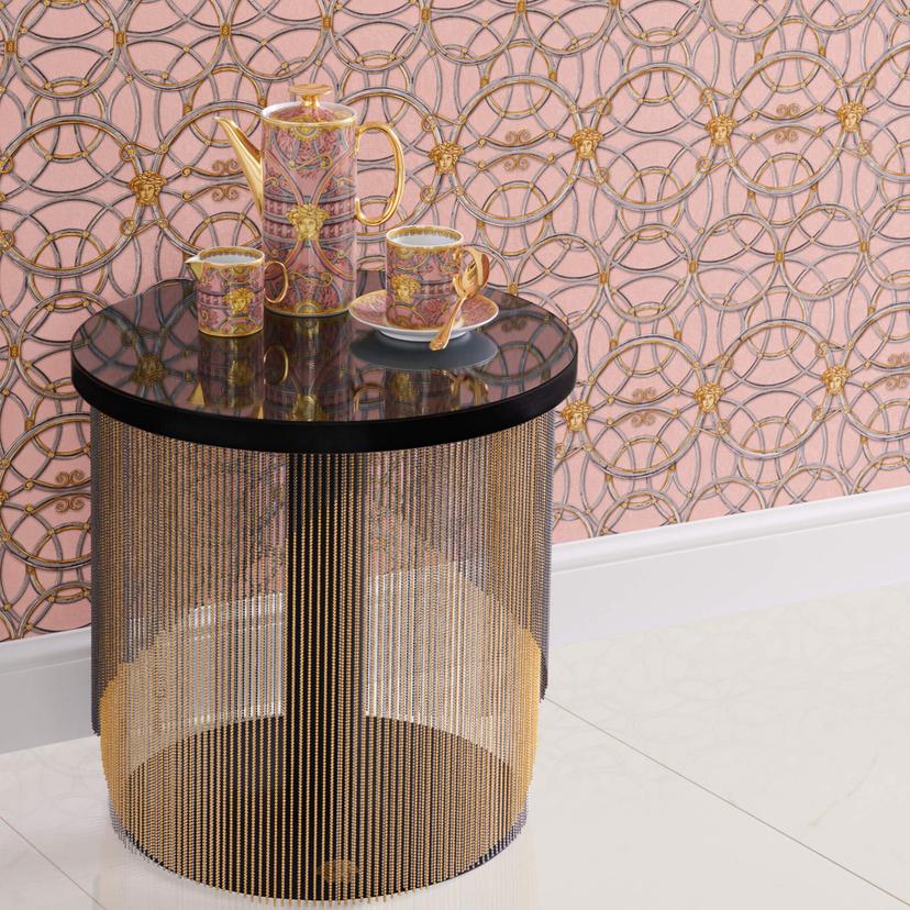Versace fleecetapet La Scala del Palazzo geometrisk sølv, guld, pink