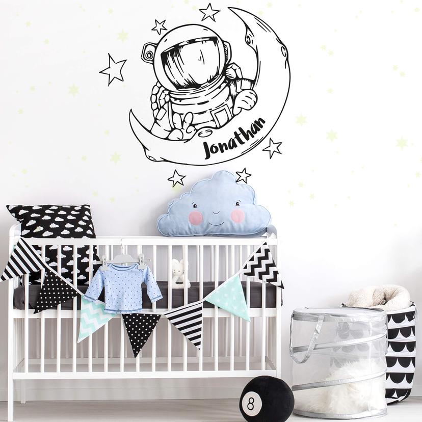 Adesivo murale Astronauta + Nome + Stelle luminose