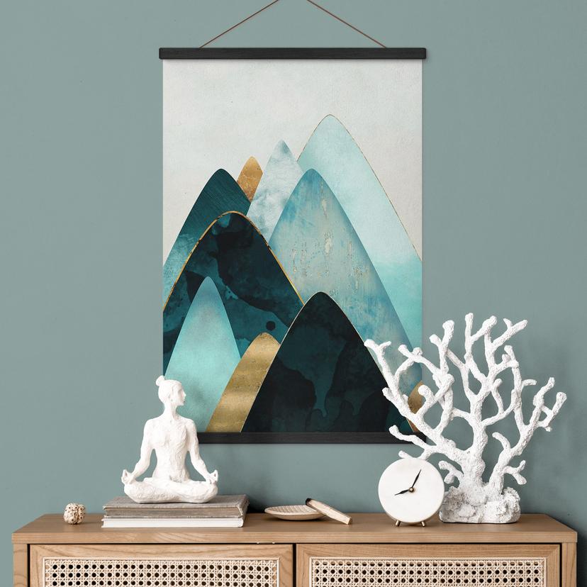 Poster tessile Montagne astratte in oro e blu - SpaceFrog Designs