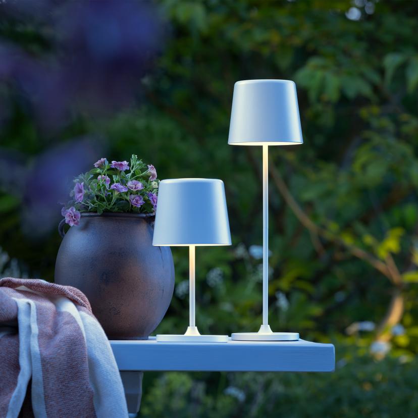 Tischleuchte Cosy, weiß, 10 x 37 cm, Metall weiße Outdoor Tischleuchte