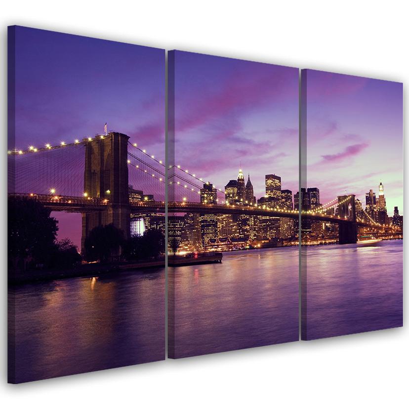 3 stykke lærredstryk, New York Brooklyn Bridge lilla