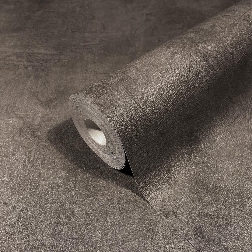 Non-woven tapet i betonlook, ensfarvet brun Tekstur