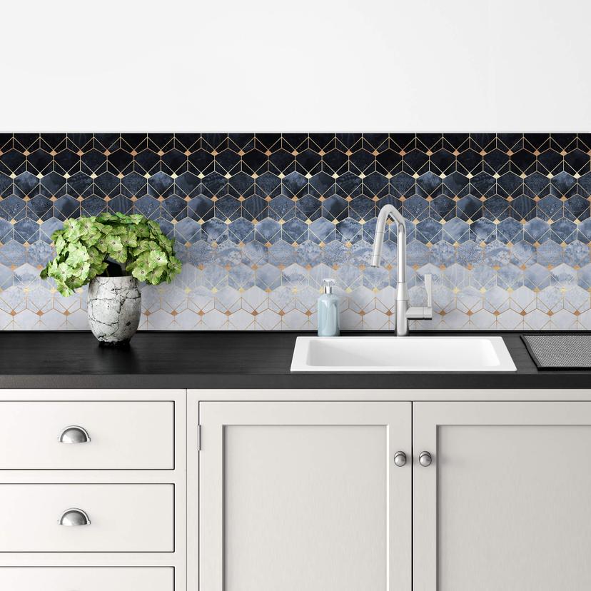 Keukenachterwand Fredriksson - Hexagons - Blue & Gold