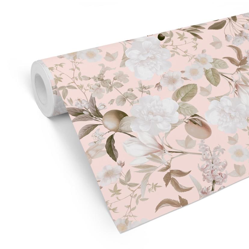 Tapet med boho-mønster og blomster og frugt - UN Designs