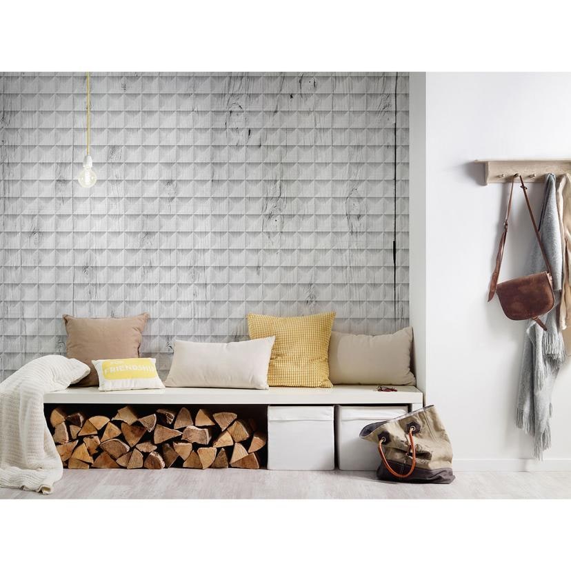 Architects Paper Papier peint photo Atelier 47 Square Wood gris, blanc, noir