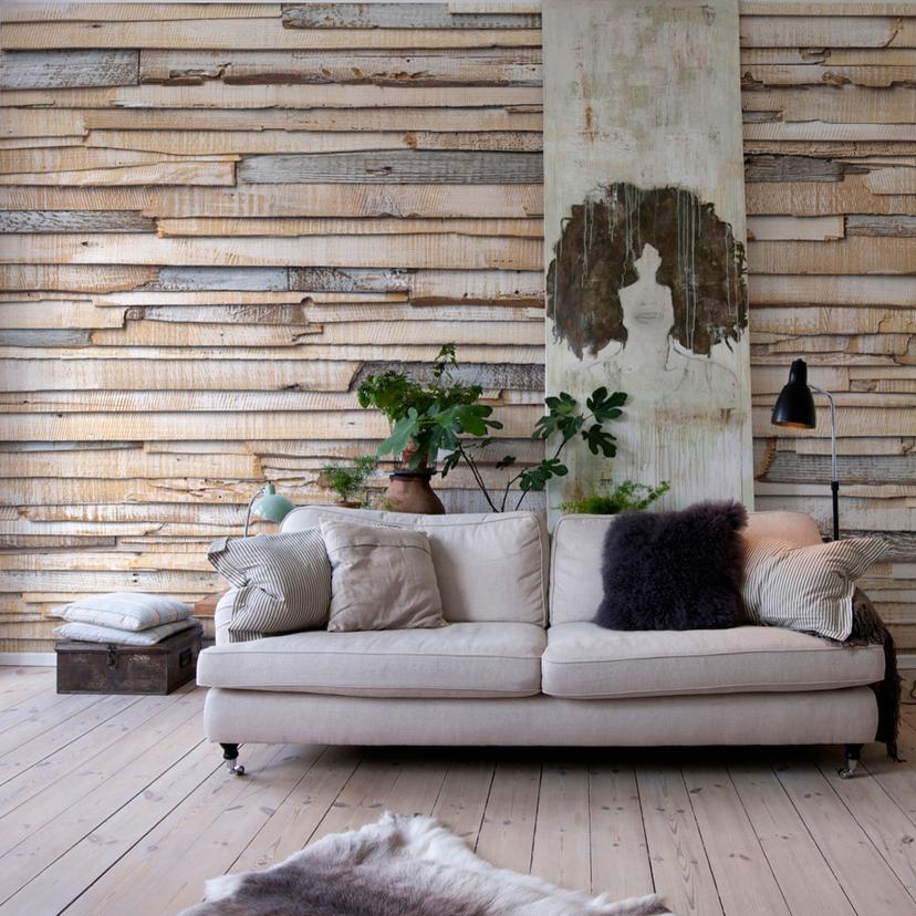 Fotobehang Papierbehang Whitewashed Wood