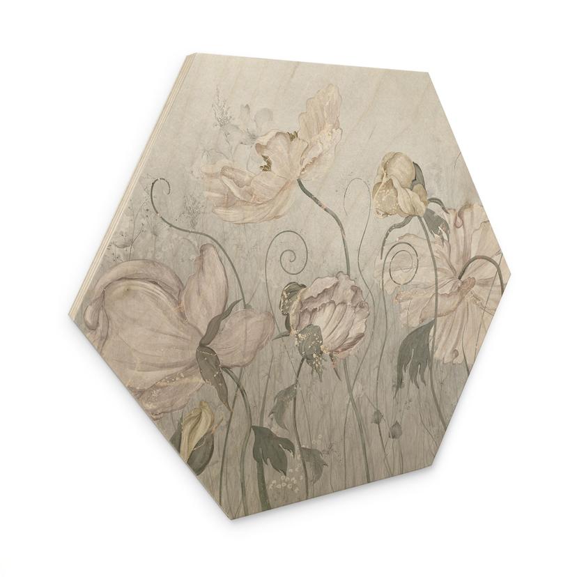 Houten Wanddecoratie met zeshoekige bloemen in vintage stijl in grijs - Ms Tiff