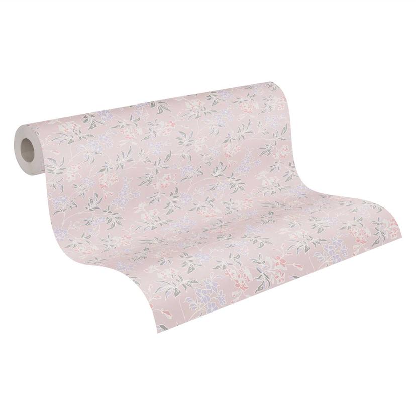 Blümchen-Tapete mit Blüten Rosa Creme - Blumen-Mustertapete modern - Vliestapete floral