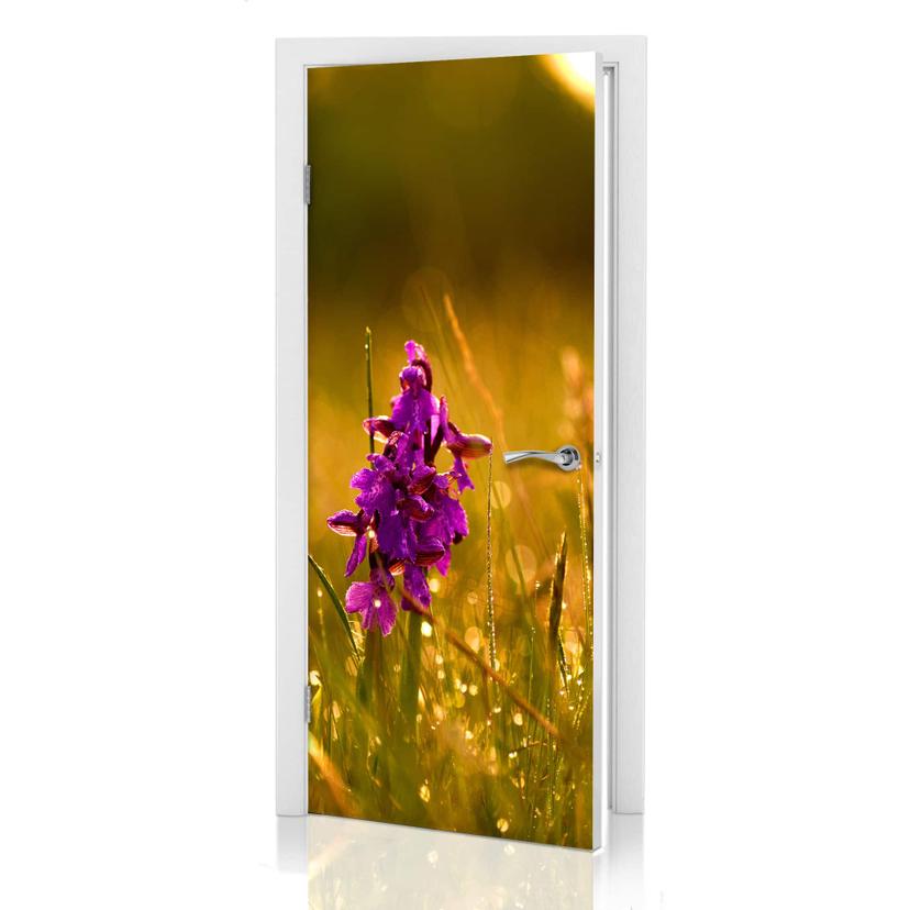 Diseño de puerta Flores en el rocío de la mañana 91x200 cm