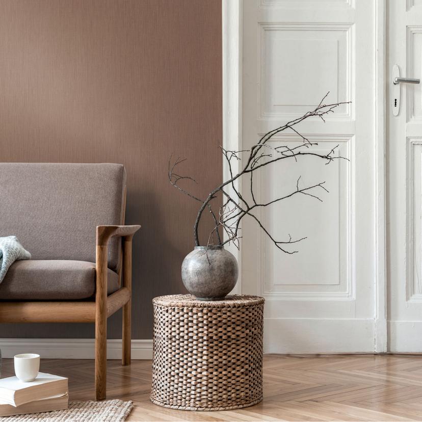 Hør struktureret tapet brun beige - Ikke-vævet tapet struktureret mat naturfarve