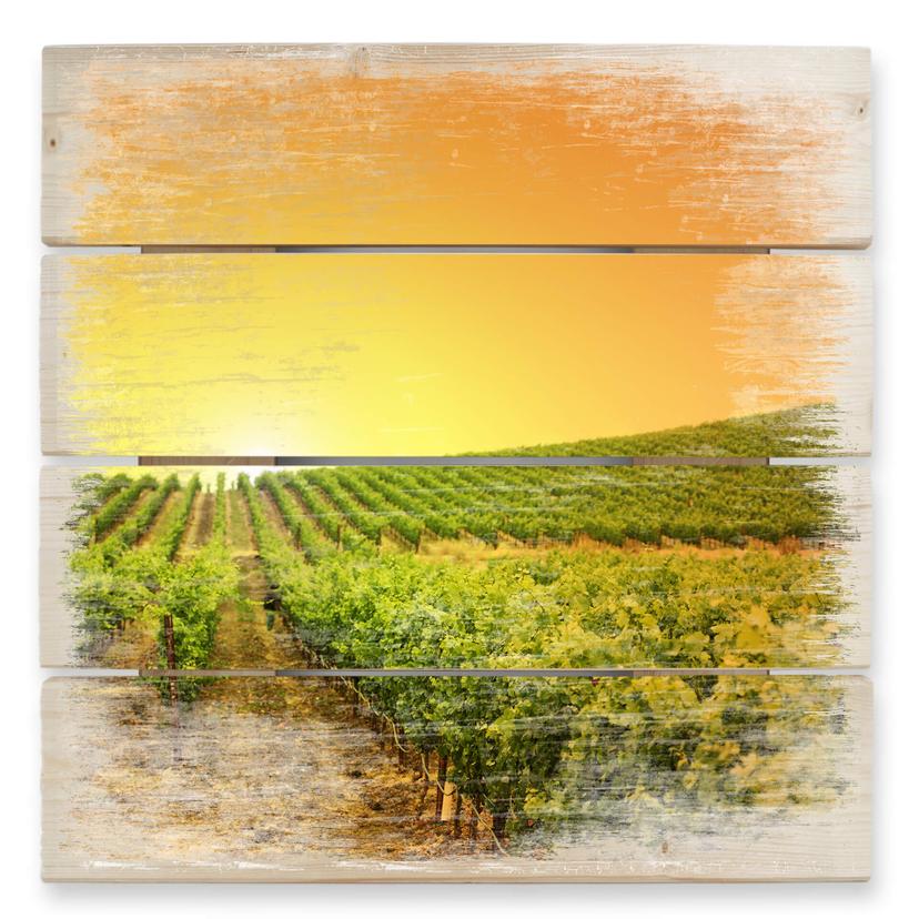 Cuadro de madera puesta de sol en la viña - 40x41,5 cm