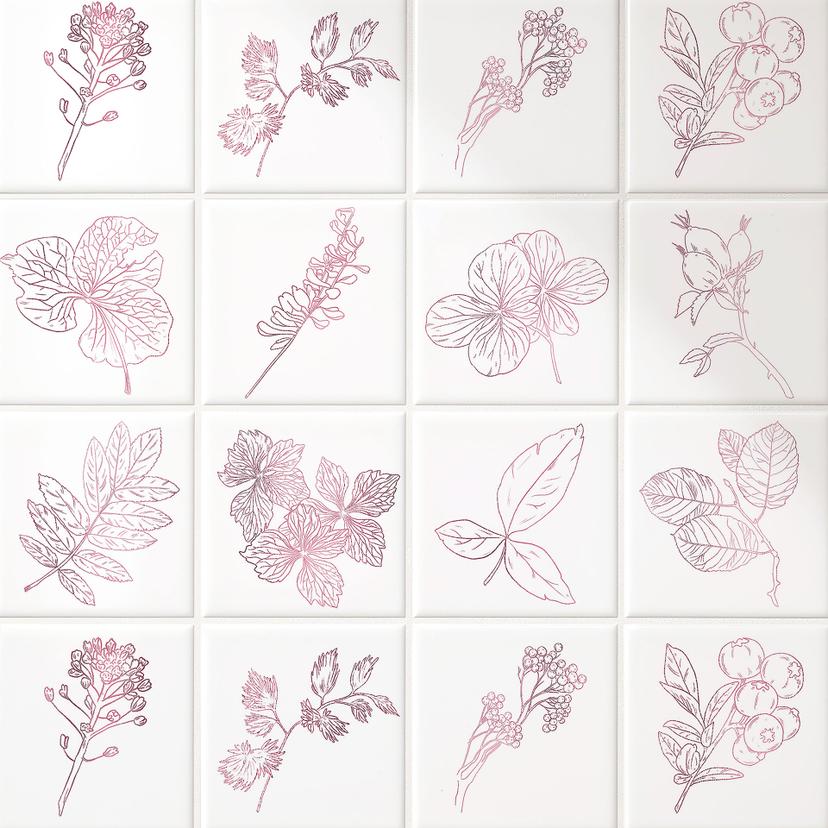 Azulejos Adhesivos Contornos Hojas Rosa - Lote de 12