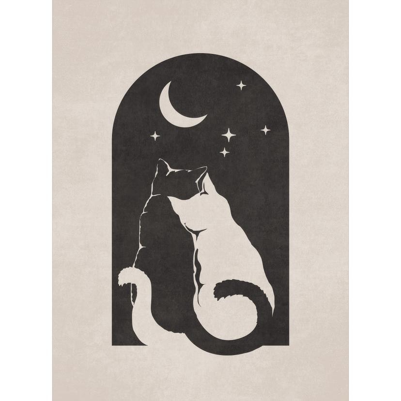 Twee katten in het maanlicht | Fotobehang voor de slaapkamer - Tunaboylu